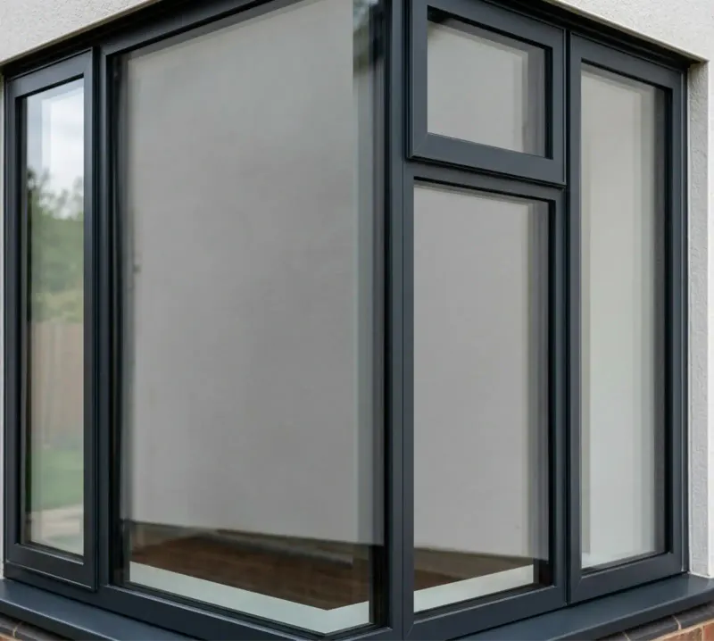 Dark aluminium windows on a modern elevation