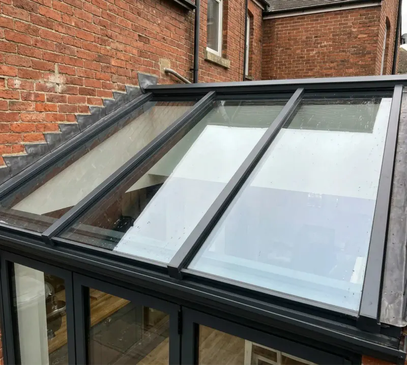 Lean-to glass roof on a home extension