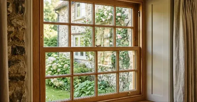 Timber window in a stone surround