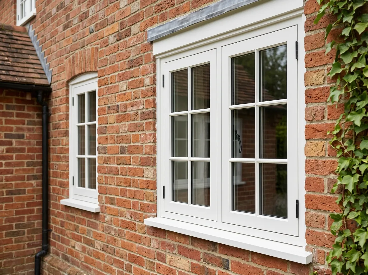 White flush casement windows on a red brick house