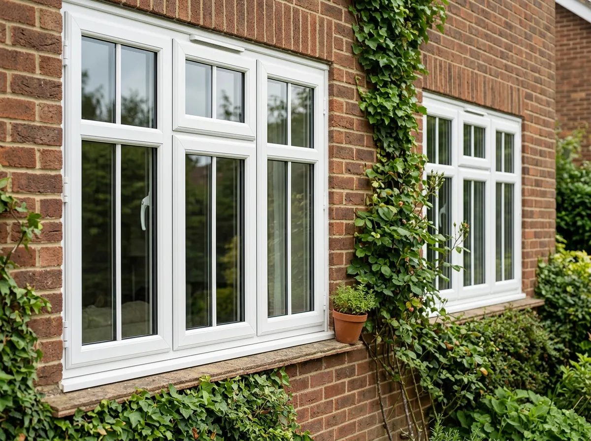 Classic white casement windows on a brick house