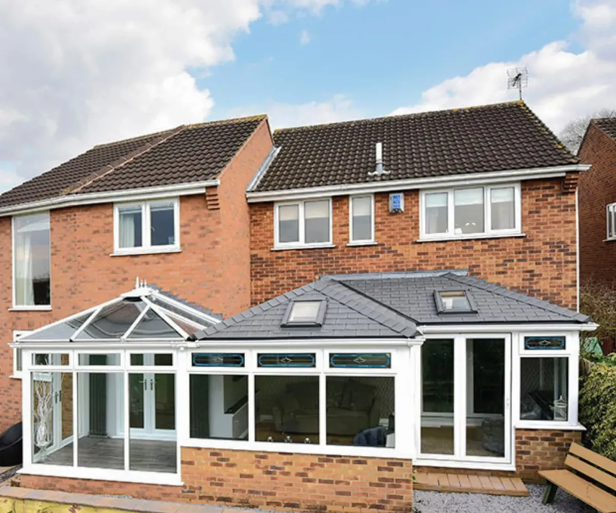 Close view of solid conservatory roof tiles