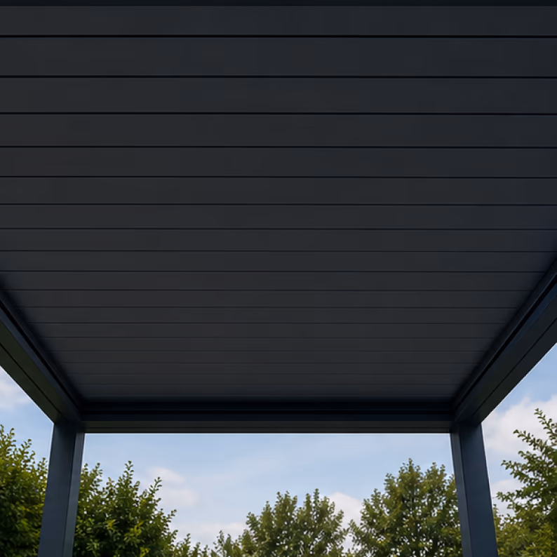 Pergola louvre blades fully closed for rain cover