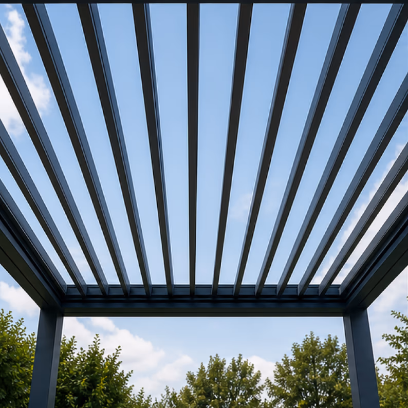 Pergola louvre blades fully open - maximum sunlight